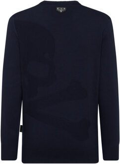 Philipp Plein Pullover Ronde Hals Skull&Bones Donkerblauw - 3XL