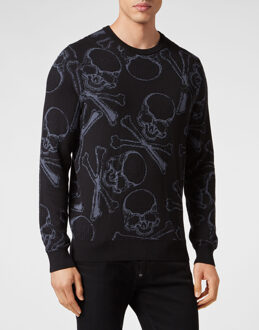 Philipp Plein Pullover Ronde Hals Skull&Bones Zwart - 4XL