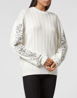 Philipp Plein Pullover Ronde Hals Skull - maat M Crème
