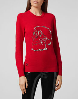 Philipp Plein Pullover Ronde Hals Skull - maat Rood