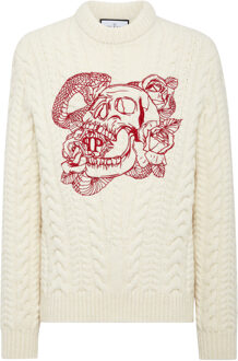 Philipp Plein Pullover Ronde Hals Skull Wit