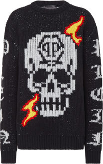Philipp Plein Pullover Ronde Hals Skull Zwart - M