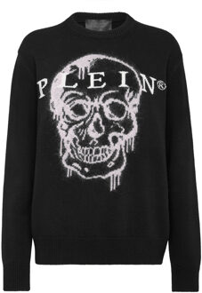 Philipp Plein Pullover Ronde Hals Skull Zwart