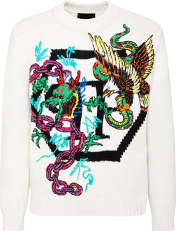 Philipp Plein Pullover Ronde Hals Tattoo Wit