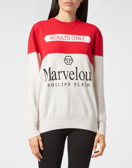 Philipp Plein Pullover Ronde Hals Wit/Rood - S