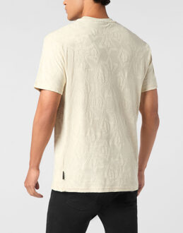 Philipp Plein Round Neck Jacquard T-Shirt Crest Beige