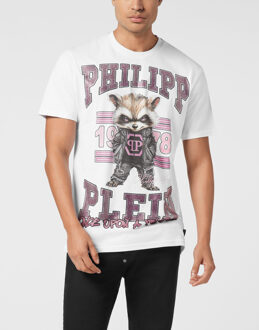 Philipp Plein Round Neck T-Shirt College Raccoon Stones - maat S Wit