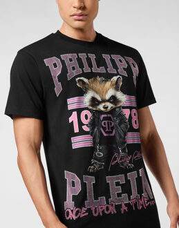 Philipp Plein Round Neck T-Shirt College Raccoon Stones Zwart - M