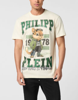 Philipp Plein Round Neck T-Shirt College Squirrel Stones - maat L Beige