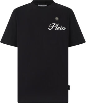 Philipp Plein Round Neck T-Shirt Embossed Signature Zwart - L