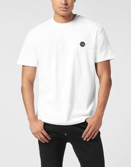 Philipp Plein Round Neck T-Shirt Jacquard Crest Cut Wit - 3XL