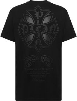 Philipp Plein Round Neck T-Shirt Puffy Chrome Crest - maat L Zwart
