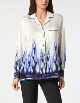 Philipp Plein Satin Pijama Shirt Ls Flames - maat S Wit