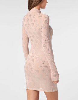 Philipp Plein Shirt Dress Monogram Strass Huidkleurig