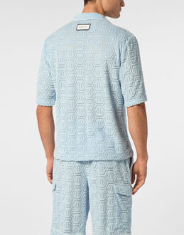 Philipp Plein Shirt Ss Bowling Fit Jacquard Monogram Lichtblauw