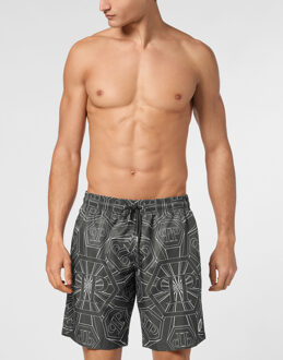 Philipp Plein Short Swim Boxer Monogram Zwart