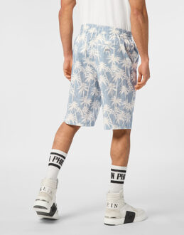 Philipp Plein Short Trousers Cool Kid Fit Chambray Printed Lichtblauw - M