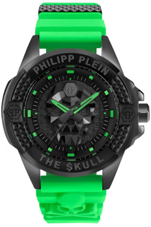 Philipp Plein Skull Horloge met Groene Band Philipp Plein , Black , Heren - ONE Size