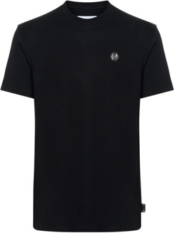 Philipp Plein SS Hexagon Zwart T-Shirt met Zilver Logo Philipp Plein , Black , Heren - L,M