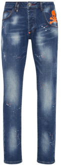 Philipp Plein Stone Washed Slim-Fit Jeans Philipp Plein , Blue , Heren - W36