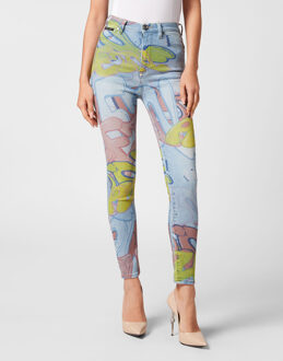 Philipp Plein Super Hoge Taille Jegging Bombing Graffiti Veelkleurig
