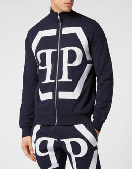Philipp Plein Sweatjack Hexagon Blauw/marineblauw - L