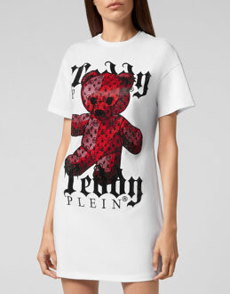 Philipp Plein T-Shirt Jurk Kort Monogram Wit - S