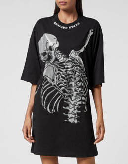 Philipp Plein T-Shirt Jurk Kort Skeleton Zwart