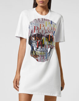 Philipp Plein T-Shirt Jurk Kort Skull - maat M Wit