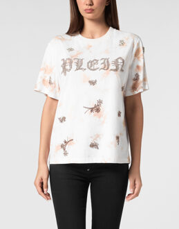 Philipp Plein T-Shirt Man Pasvorm Flowers - maat M Rosé