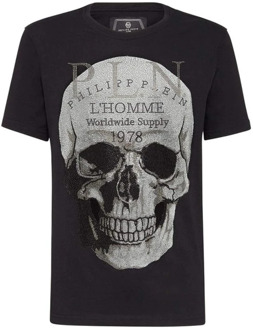 Philipp Plein T-shirt met schedelprint Philipp Plein , Black , Heren - 2Xl,Xl,M