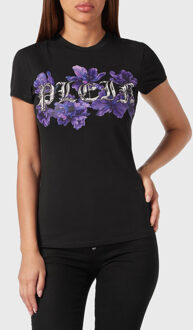 Philipp Plein T-Shirt Ronde Hals Flowers Zwart