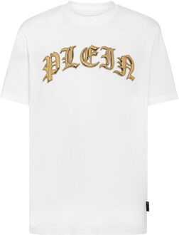 Philipp Plein T-Shirt Ronde Hals Gothic Plein - maat 2XL Wit & Goud