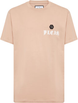 Philipp Plein T-Shirt Ronde Hals Gothic Plein - maat Beige