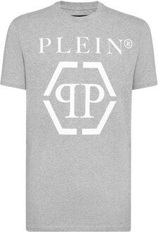 Philipp Plein T-Shirt Ronde Hals Hexagon - maat 3XL Grijs