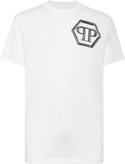 Philipp Plein T-Shirt Ronde Hals Hexagon - maat 3XL Wit/Zwart