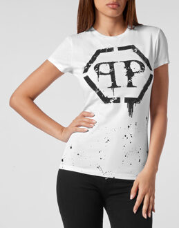 Philipp Plein T-Shirt Ronde Hals Hexagon - maat XS Wit