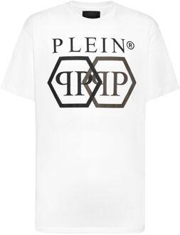 Philipp Plein T-Shirt Ronde Hals Hexagon Wit - M