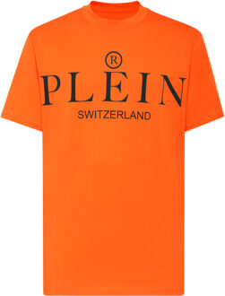 Philipp Plein T-Shirt Ronde Hals Iconic Plein Oranje - 2XL