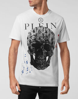 Philipp Plein T-Shirt Ronde Hals - maat 2XL Wit/Zwart