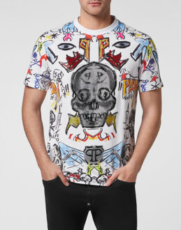 Philipp Plein T-Shirt Ronde Hals - maat M Wit/Multi