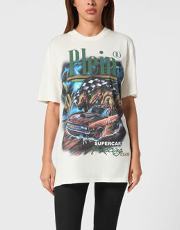 Philipp Plein T-Shirt Ronde Hals Racing Crème