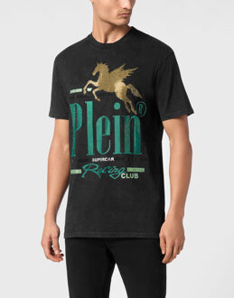 Philipp Plein T-Shirt Ronde Hals Racing - maat 2XL Zwart/goud