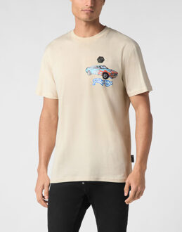 Philipp Plein T-Shirt Ronde Hals Racing - maat L Beige