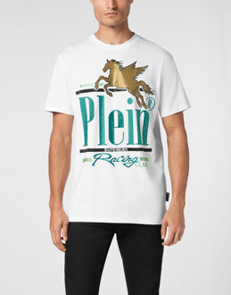 Philipp Plein T-Shirt Ronde Hals Racing - maat L Wit & Goud