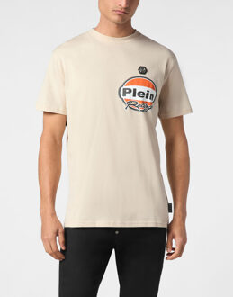 Philipp Plein T-Shirt Ronde Hals Racing - maat XL Beige