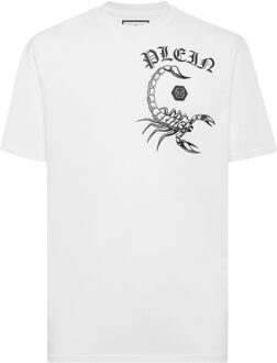 Philipp Plein T-Shirt Ronde Hals Scorpion Wit/Zwart - XL