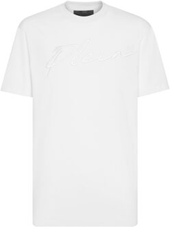 Philipp Plein T-Shirt Ronde Hals Signature - maat S Wit