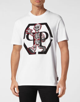 Philipp Plein T-Shirt Ronde Hals Skeleton - maat 2XL Wit