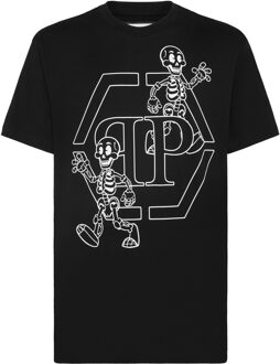 Philipp Plein T-Shirt Ronde Hals Skeleton - maat 2XL Zwart